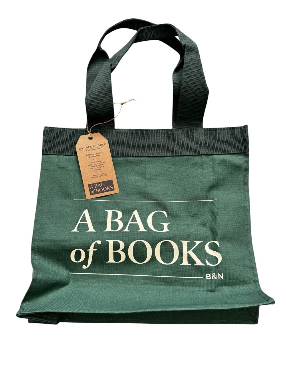 Barnes & Noble tote, A Bag of Books, canvas, forest green, NWT